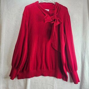 Liz Claiborne Women's Sweater Red Tie Nick Long Sleeve Size 2X Traveler